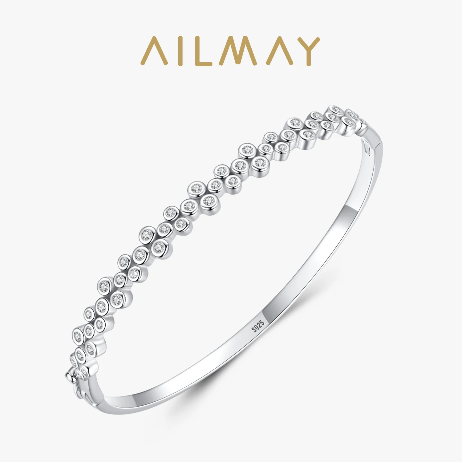 Ailmay najwyższej jakości prawdziwe 925 Sterling Silver moda okrągły Bubble przezroczysta cyrkonia bransoletki dla kobiet oświadczenie biżuteria prezent