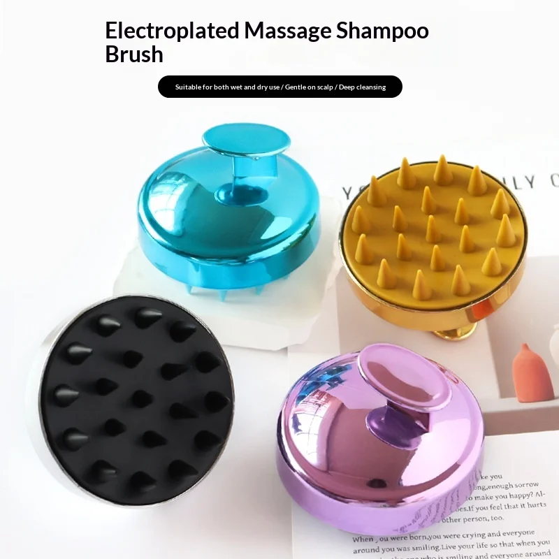

Scalp Massage Comb Pure Silicone Hair Comb with Electroplated Handle for Home Shampooing – 4 Colors