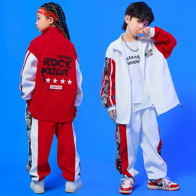 

Kid Hip Hop Clothing Print Zip Up Bomber Jacket Top Casual Jogger Pants for Girl Boy Jazz Dance Costume Clothes Wear Outfits Set