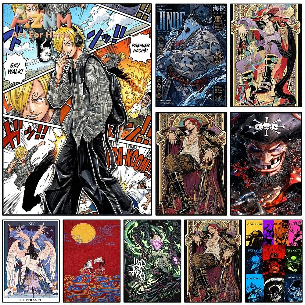 One Piece Anime Canvas Wall Art No Frame Sanji Jinbe Shanks Blackbeard Manga Print Painting Bedroom Living Room Home Wall Deco