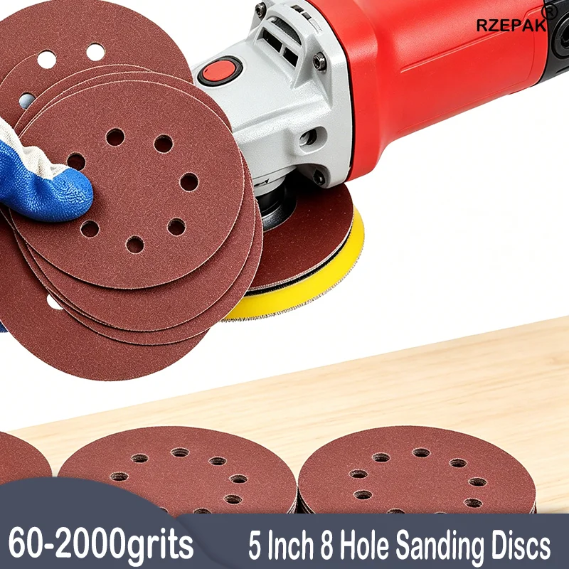 8 Hole 125mm Sandpaper Woodworking Metal Grinding Disc Abrasive Polishing Tool 60/80/100/120/150/180-2000 Grit Sanding Discs