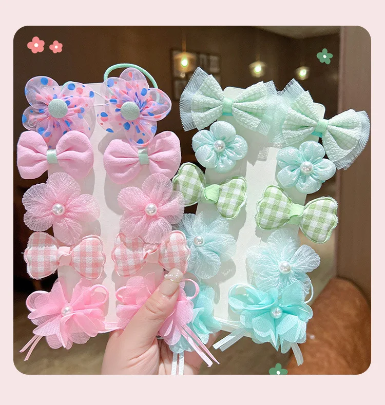 10Pcs/Lot Sweet Hair Band Girls Hair Ties Bows Elastic Rubber Band Flower Small Ball Scrunchies Baby Kids Hair Accessories Gift