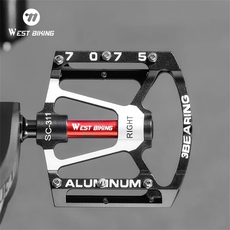 WEST BIKING 3-Lager Fahrradpedale aus CNC-Aluminiumlegierung, verbreiterte, rutschfeste Flachpedale für Pro-MTB und Rennräder, Fahrradteile