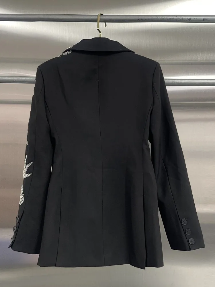 Elegant Black Suit Jacket Women Fashion Beaded Embroidery Designer Single Button New Office Ladies Banquet Luxury Blazers Coat