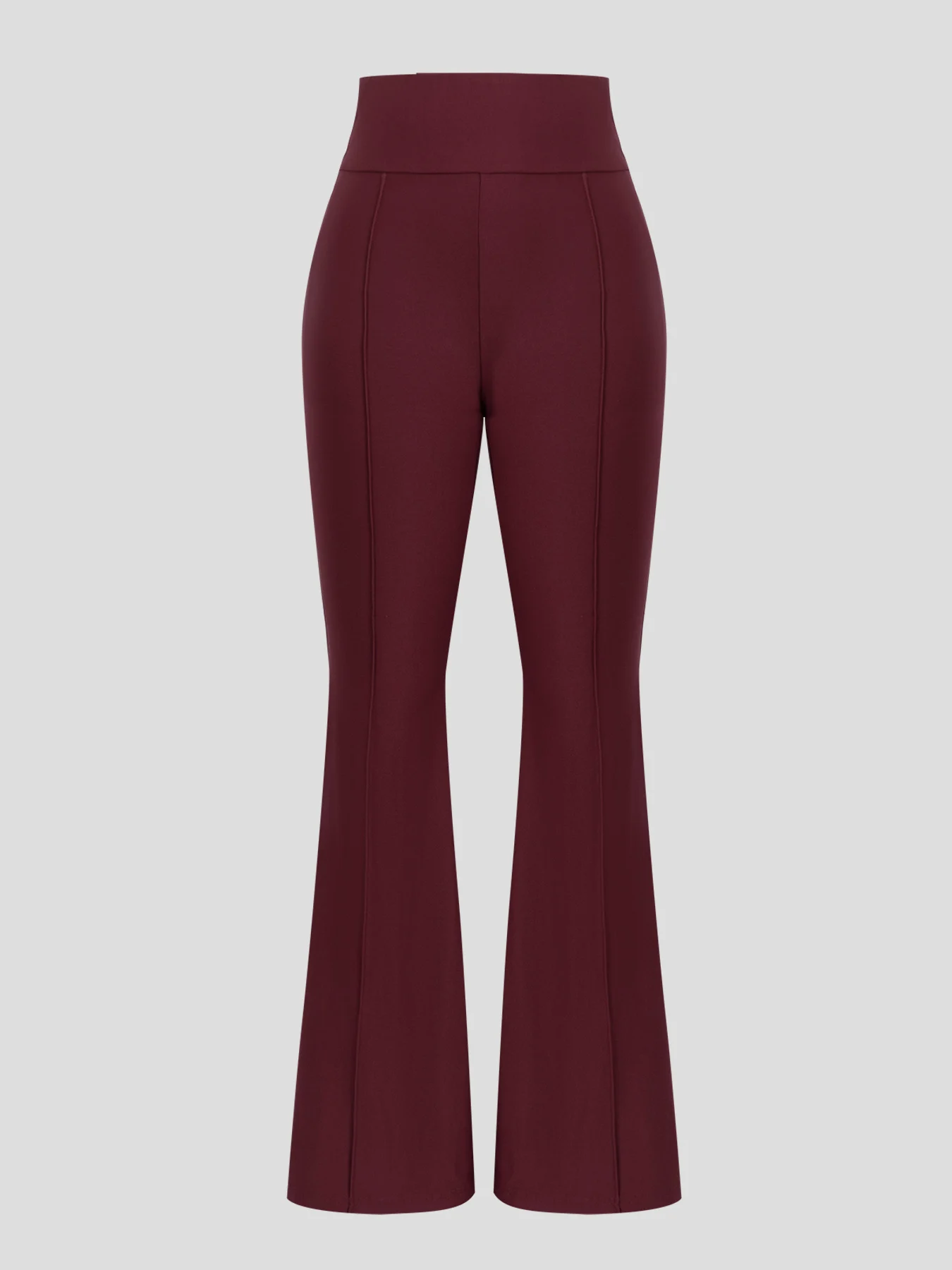Elegante burgunderrote High-Waist-Schlaghose - Dehnbare Hose mit Nahtdetails und schmaler Passform, für Büroarbeit, tägliche Streetwear und Freizeitoutfits. – Detail 6