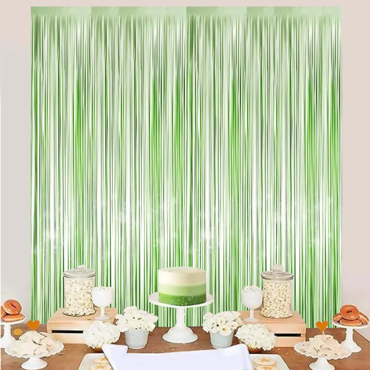 Tassel Light Green Rain Silk Curtain Happy Birthday Party Decorations Kids Square Silk Curtain Wedding Baby Shower Boys Supplies