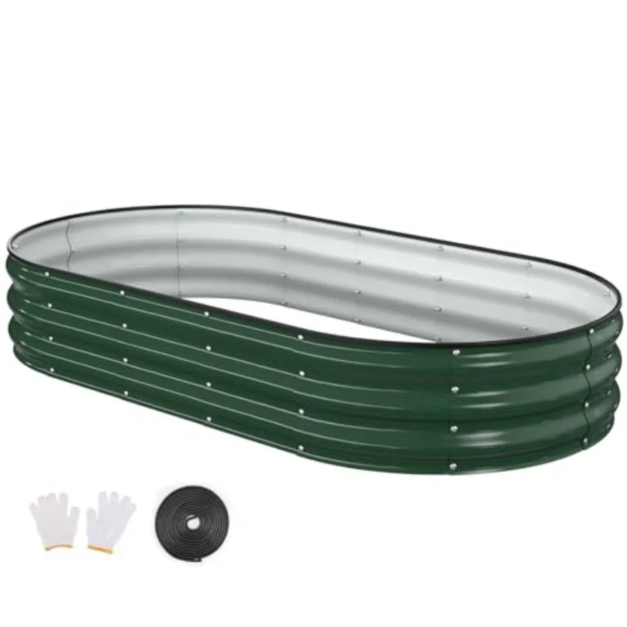 

Raised Garden Bed, Galvanized Outdoor Planter Beds with Safety Edging and Gloves, Oval Metal Planter Box for Gardening Vegetabl