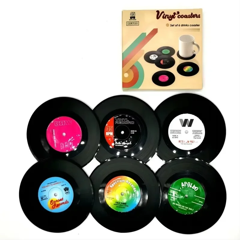 Vintage Retro Coasters Vinyl Record Classic Cup Coaster Anti-slip Coffee Coasters Music Rock CD Drink Mug Mat Table Placemat