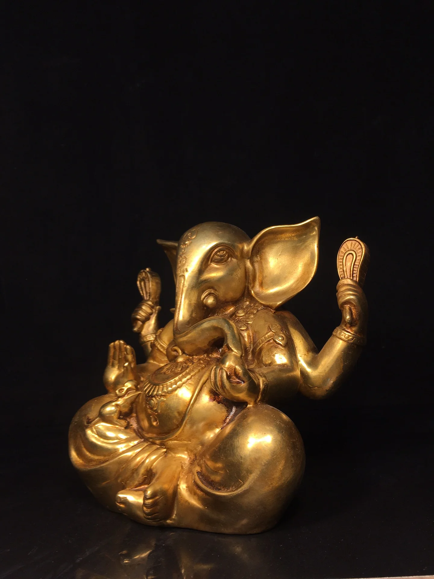 Old Bronze Gilded Cinnabar High Relief Elephant Trunk God of Wealth Buddha GANESH Sitting Buddha Amitabha Worship Hall