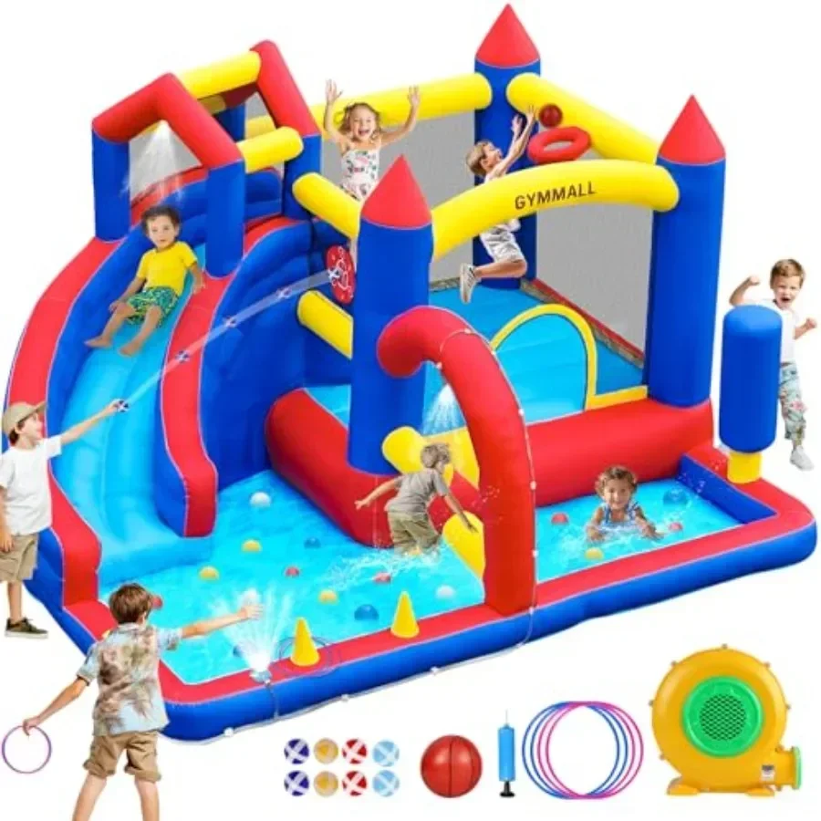 

Bounce House Inflatable Bouncy House for Indoor and Outdoor, 9 in 1 Water Bounce House with Slide, Bouncer, Climbing Wall, Infl