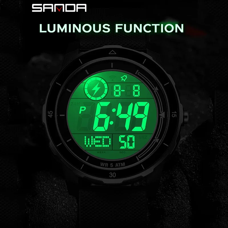SANDA 새로운 패션 남성 스포츠 시계 야외 다기능 방수 시계 LED 빛나는 전자 아날로그 디지털 남성 시계
