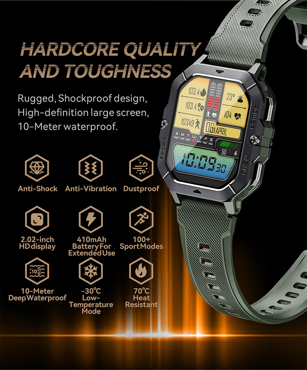 CUBOT C28 Wasserdichte Intelligente Uhr Männer 2,02 Zoll Fitness Tracker Sport Handgelenk Smartwatch Für Android IOS Bluetooth Anruf – Detail 2