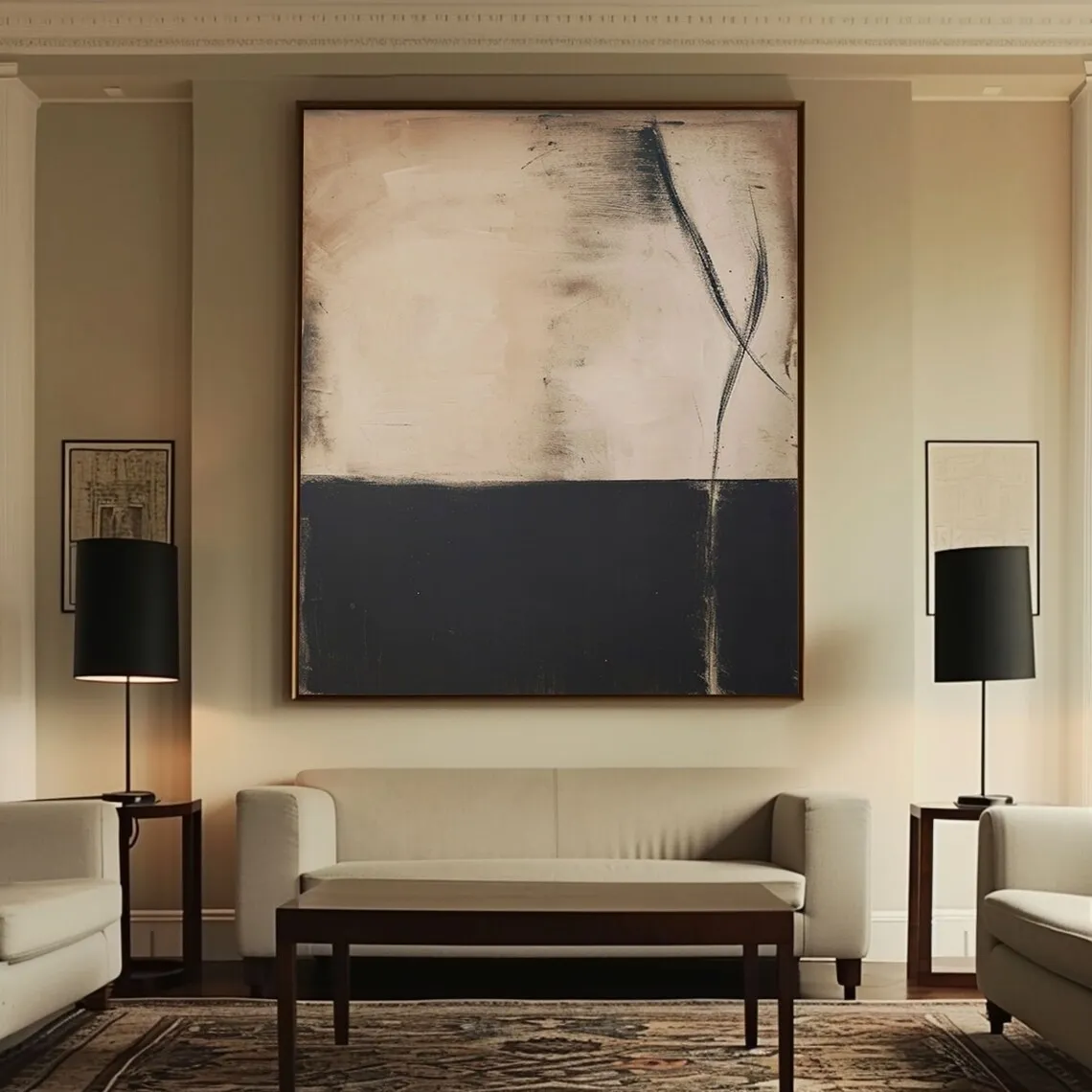 Mhemyo بيج Wabi-Sabi جدار الفن أسود بيج مجردة رسمت باليد اللوحة القرون الوسطى الملمس اللوحة السوداء الحد الأدنى جدار ديكور