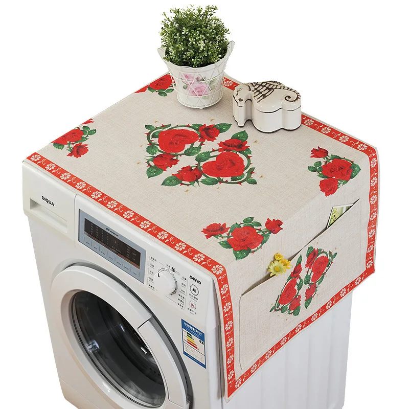 Taobao Printed Linen Refrigerator Cover Washing Machine Cover Multi-Purpose Cover Cloth Pocket Dust Cover Cross-Border One Piece image 5