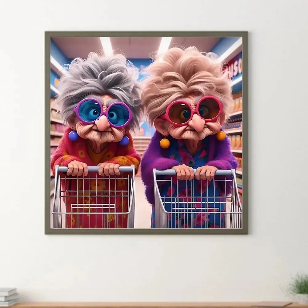 Funny Old Couple 5D DIY Diamond Painting Portrait New 2024 Full Diamond Embroidery Sassy Happy Grandma Handmade Mosaic Home Art