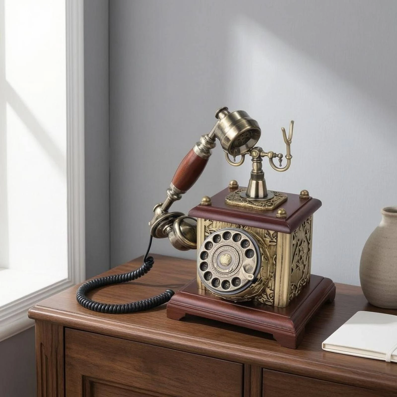 Rotary Telephone Message Book Coiled Cord Vintage Desk Phone Message Book Rotary Phone Metal Accents view 3