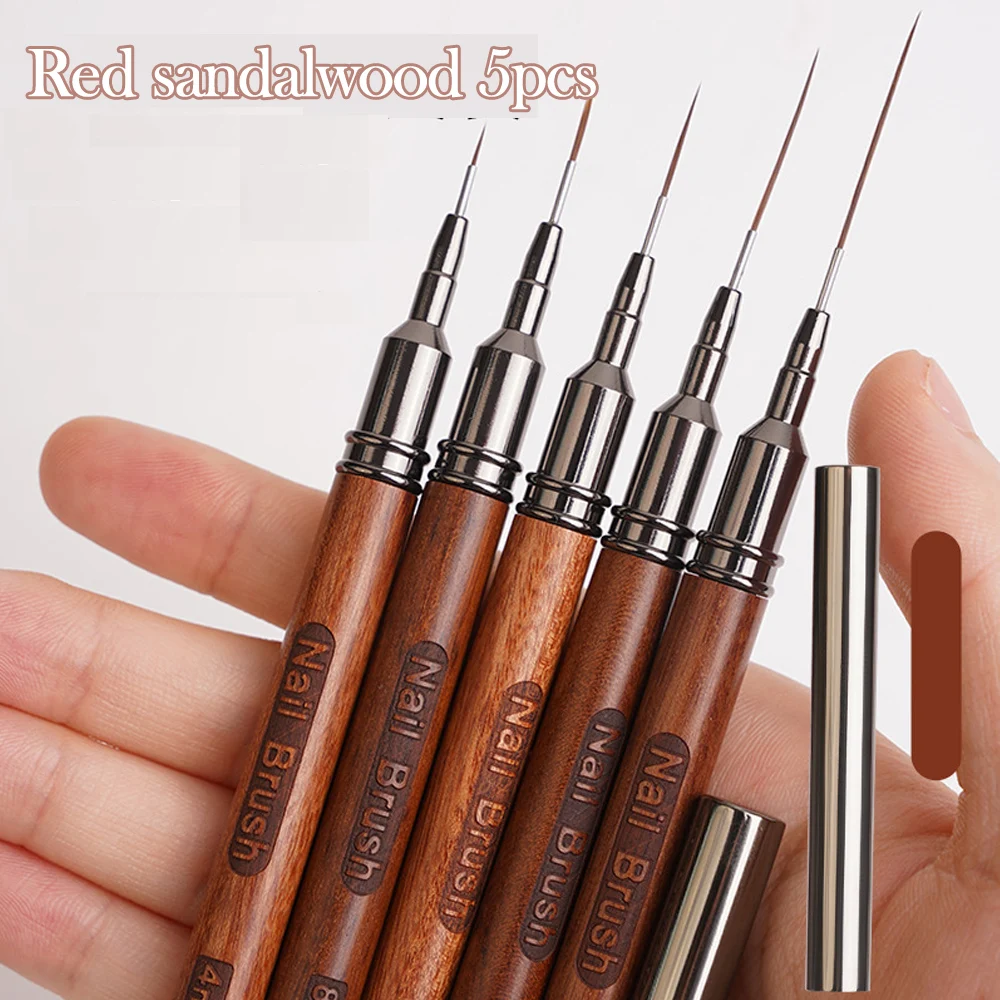 

5pcs High Sandalwood Nail Art Liner Brush Mahogany Needle Tubing Drawing Fine Lines Stripe Pen Beginner DIY Manicure Art Supplie