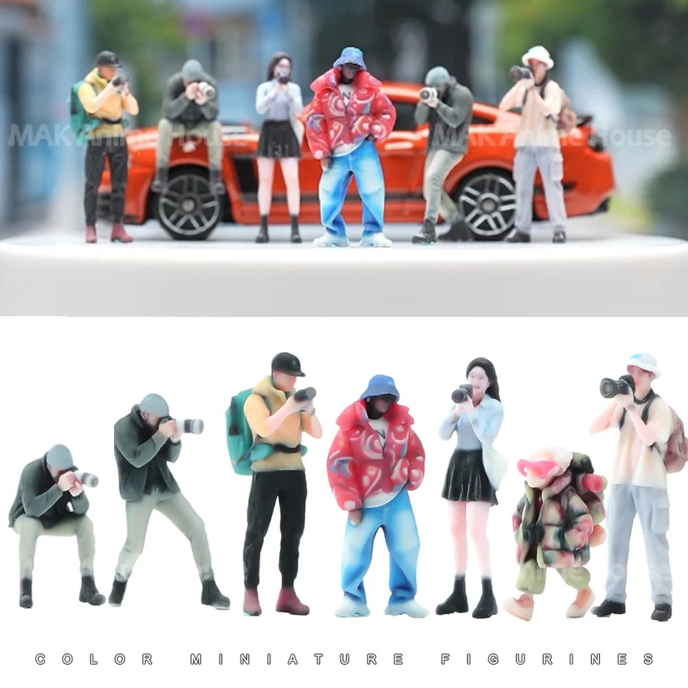 Figurines imprimées en 3D 1/64 1/43 1/24 1/18 Photographes masculins et féminins en position assise avec sac à dos, modèle réaliste pour scènes d'aventure