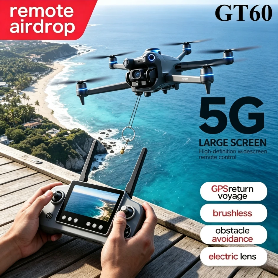 Original GT60 RC Quadcopter With Airdrop Function GPS Positioning Screen Brushless Drone 5G FPV Foldable Aerial Camera Drone