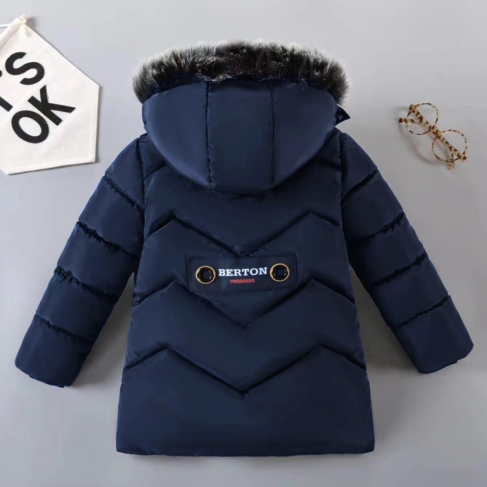 Boys Down Jacket,Faux Fur Hood Thick Coat,Kids Winter Jacket,Children's Plush Outerwear,Windproof Puffer Coat,Warm Quilted Parka