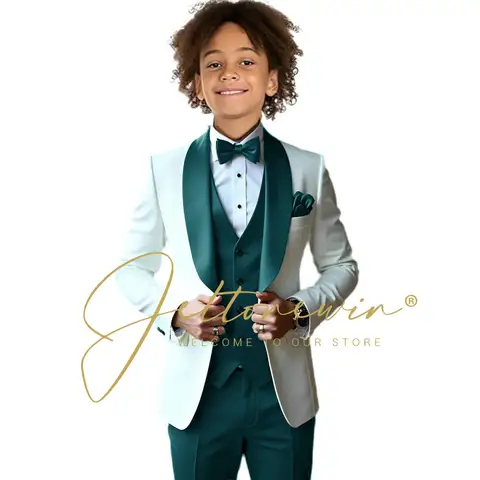 White And Burgundy Boys Suit Wedding Tuxedo 3 Piece Set Jacket Pants Vest Kids Party Suit Custom Jacket 2-16 Years Old