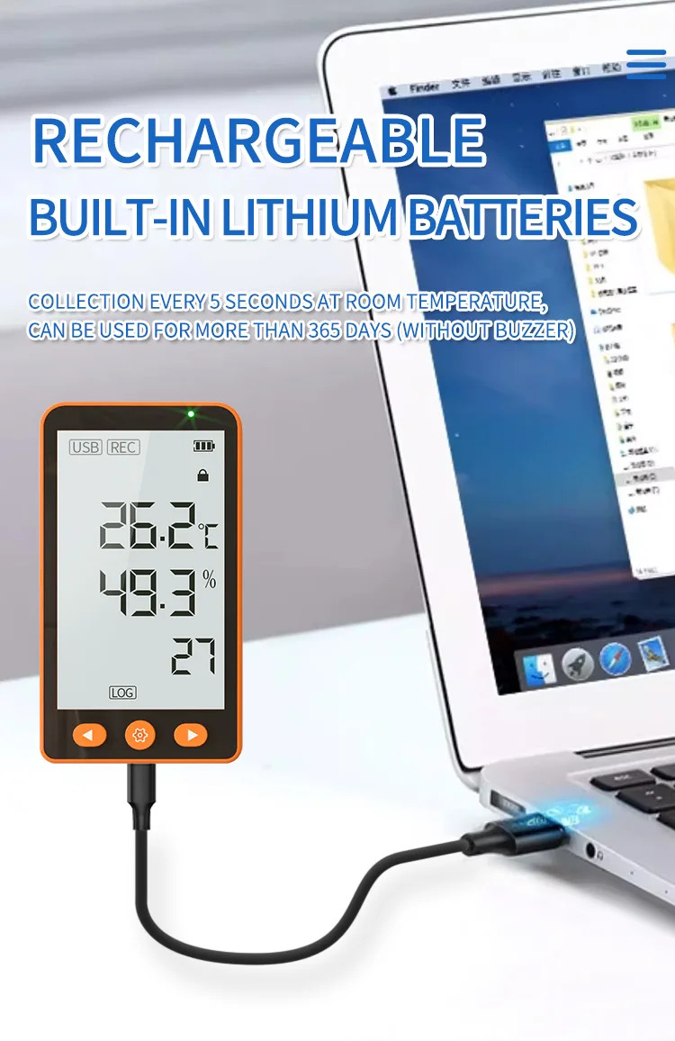 Aikesi GSP-80Pro LCD Data Logger USB Type-C รายงาน PDF อุณหภูมิและความชื้น Data Logger CE FCC ROHS ใบรับรอง