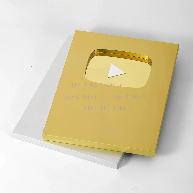 Placa de Reconocimiento de Aluminio con Logotipo, Medallas de Oro y Plata, Botón de Reproducción, Recompensas para Suscriptores, Recuerdos Personalizados en 3D