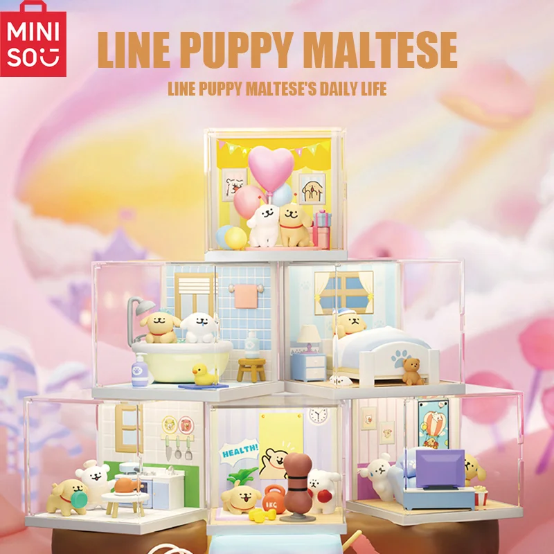 Miniso Line Puppy Daily Life Series Blind Box Decoration with Dust Storage Assemble Toy Cute Handwork Surprise Blind Box