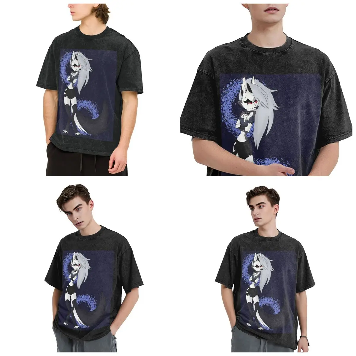 Streetwear T-Shirts Helluva Boss Loona Washed T Shirt Short Sleeve Hip Hop T-Shirt Tops Tees for Men Women