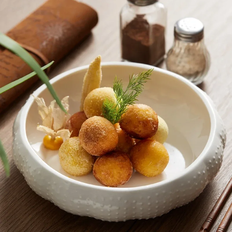 Tazones Redondos de Cerámica para Sopa, Restaurantes de Alta Gama, Hoteles, Platos para Pescado con Adobo Chino, Tazones Irregulares para Ensalada de Frutas