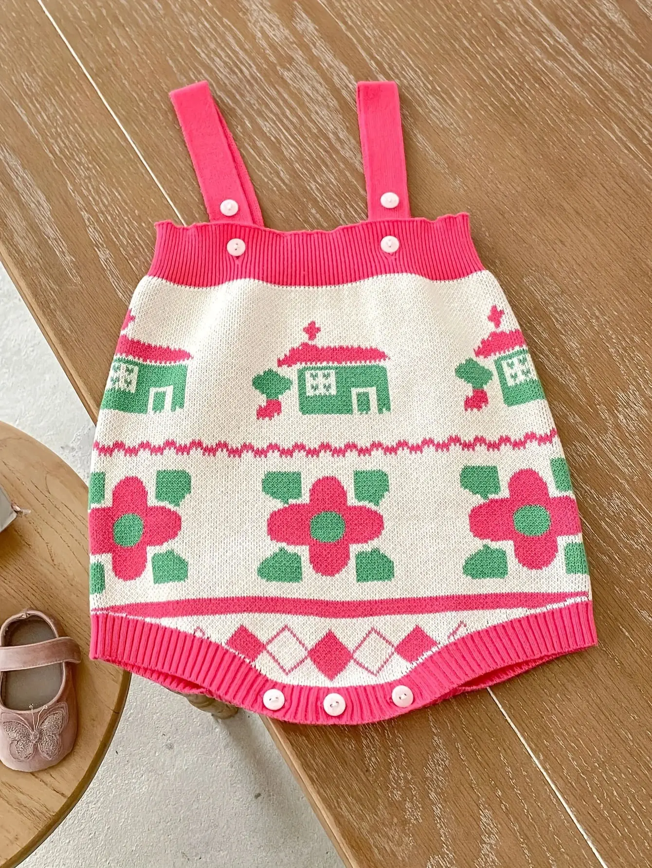 Autumn and Winter New Collection, Baby Clothing, 0-3 Year Old Female Baby Clothes, House Flower Jacquard Knitted Climbing Clothe