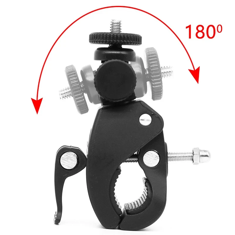 Black 1/4 Camera DV DSLR Moto Bicycle Handlebar Clamp Bracket Tripod Accessories Mount Screw Clip Tripod for Action Camera Gopro