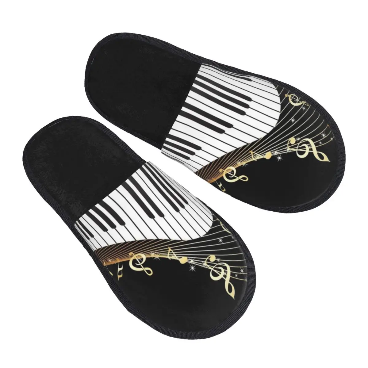 

Домашние тапочки с золотыми музыкальными нотами на заказ, женские мягкие тапочки из пены с эффектом памяти, фортепианная клавиатура, без шнуровки, спа-тапочки