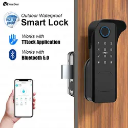 SmarDeer Electronic lock with Bluetooth Fingerprint Lock Outdoor waterproof smart lock with TTLock App Unlock 5IN1 Keyless entry