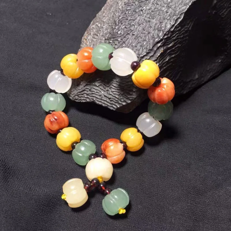 Xinjiang Jinsi Jade Bracelet Seven-Color Gem Pumpkin Beads Abacus Beads Bracelet Duobao Jade Jadeware Wholesale Gift Supply