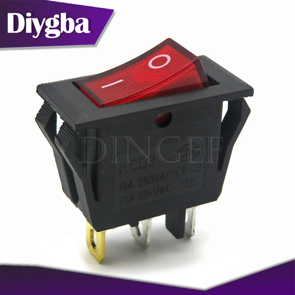 1PCS KCD3 3PIN Black Red button Boat Switch Rocker Switch Without light Double sided Large card position ON/OFF 16A 125 / 250VAC