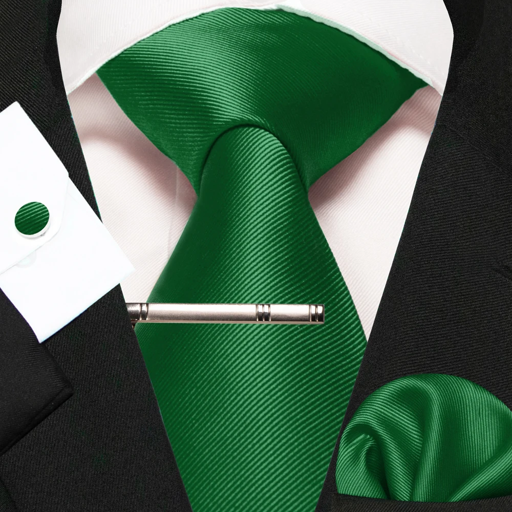 Klassische Seidenkrawatte für Herren in Rot, Blau, Grün, Business-Hochzeitskrawatte für Männer, Set mit Einstecktuch und Manschettenknöpfen, Geschenk für den Bräutigam – Detail 16