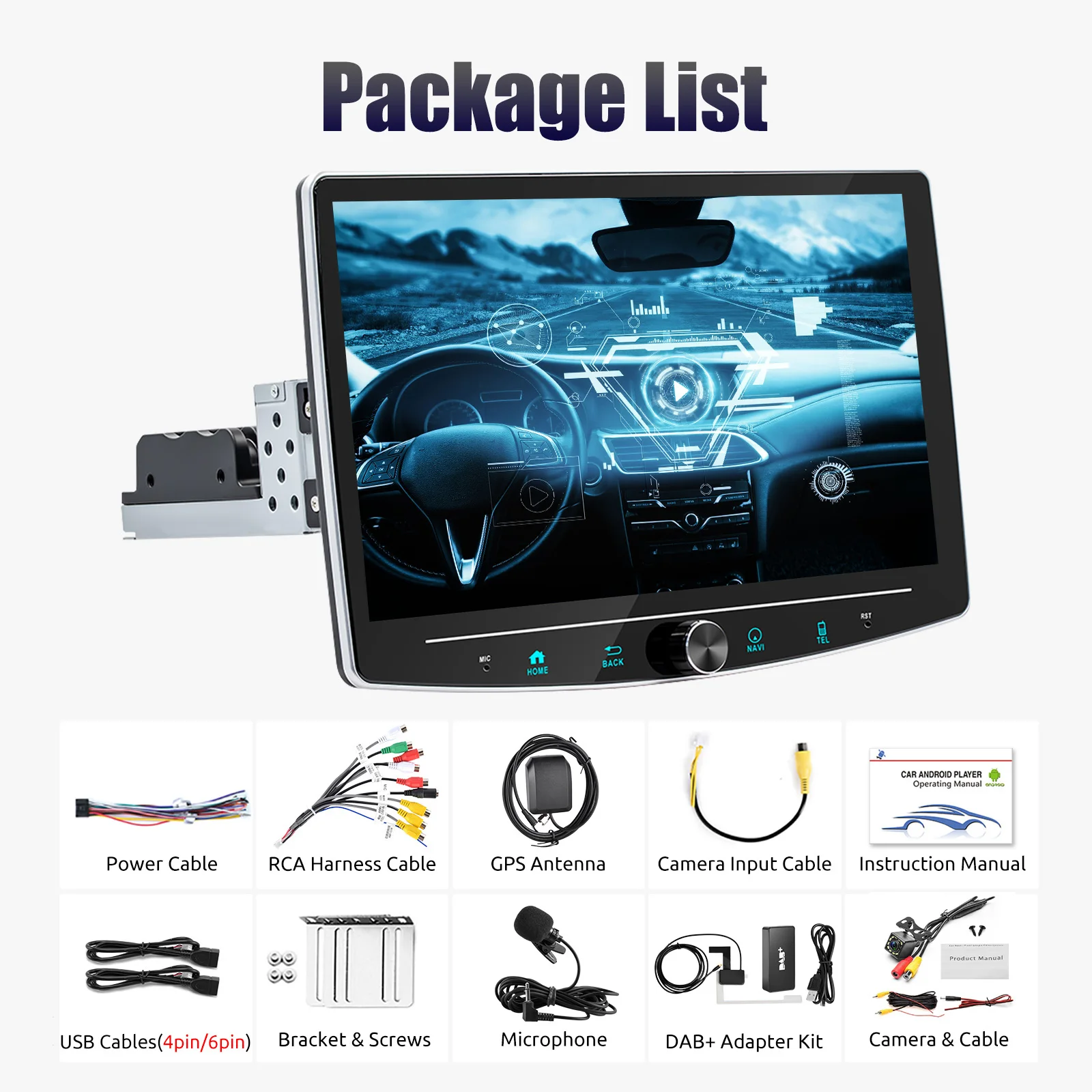 ESSGOO Android 15 Universele Autoradio Draaibaar Scherm 1din 4 + 64G Carplay Bluetooth FM Radio Ontvanger TF USB WIFI
