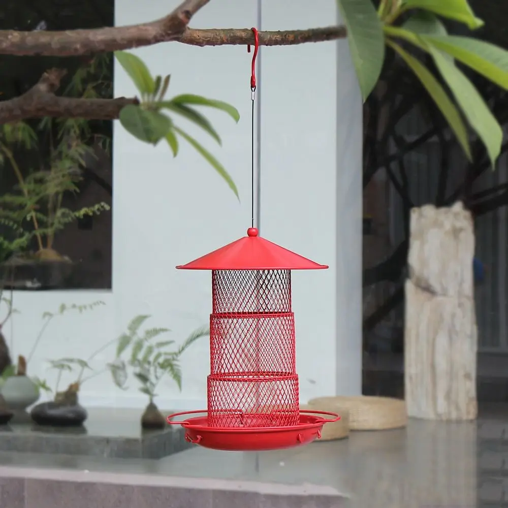 Iron Bird Feeder Practical with Roof Hummingbird Food Container Hanging Retractable Bird House Feeder Tray Wildlife Lovers