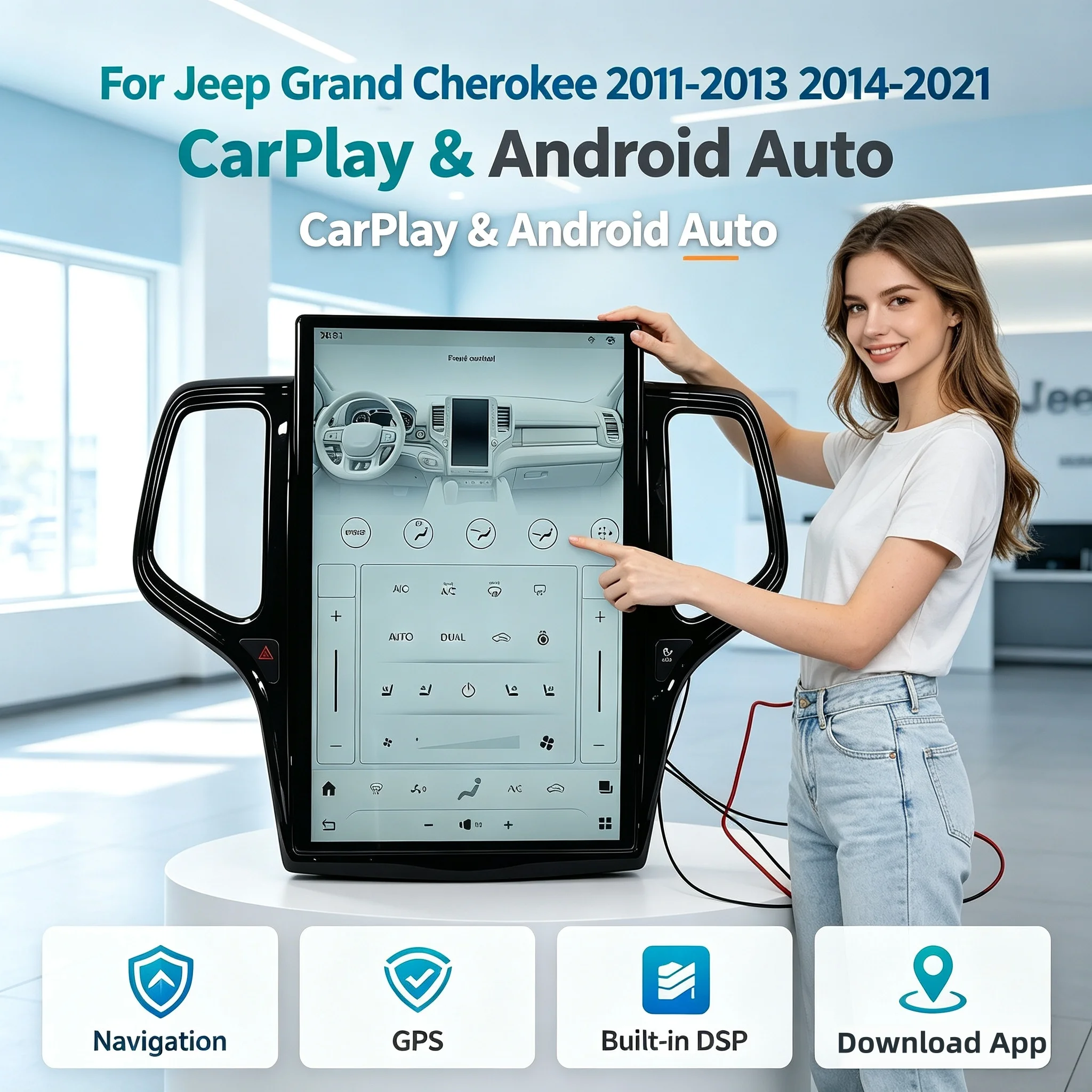 14.4 Inch Android 8+128GB For JEEP Grand Cherokee 2010-2021 Style Car GPS Navigation Multimedia Player Radio Tape Headuni