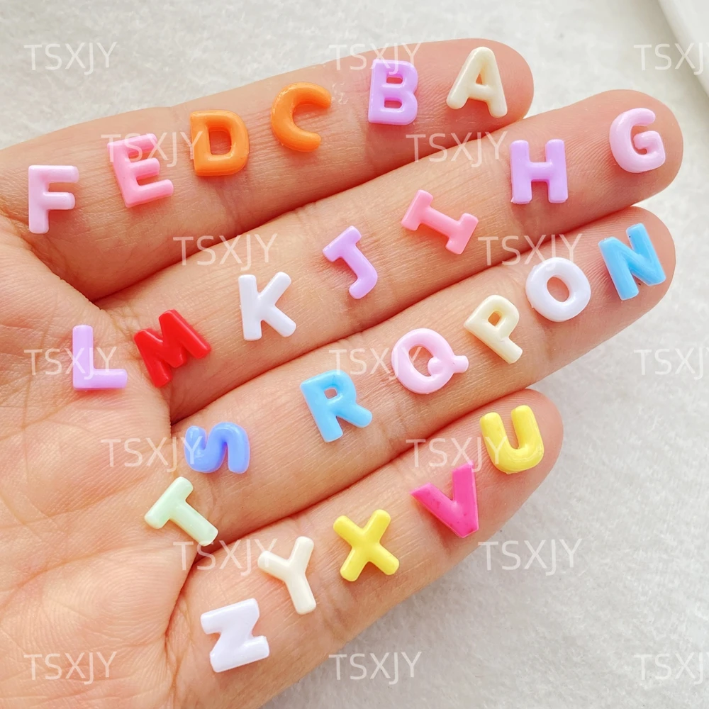 100pcs Resin Mini Colored Letters Nail Art Flat back Stone Figurines Scrapbook DIY Jewelry Decor Crafts