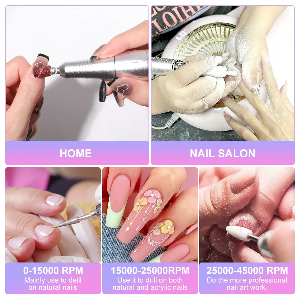 Rechargeable Nail Drill Machine with LCD Display Low Noise, Professional Nail Polish Grinder Nail Accessories Set