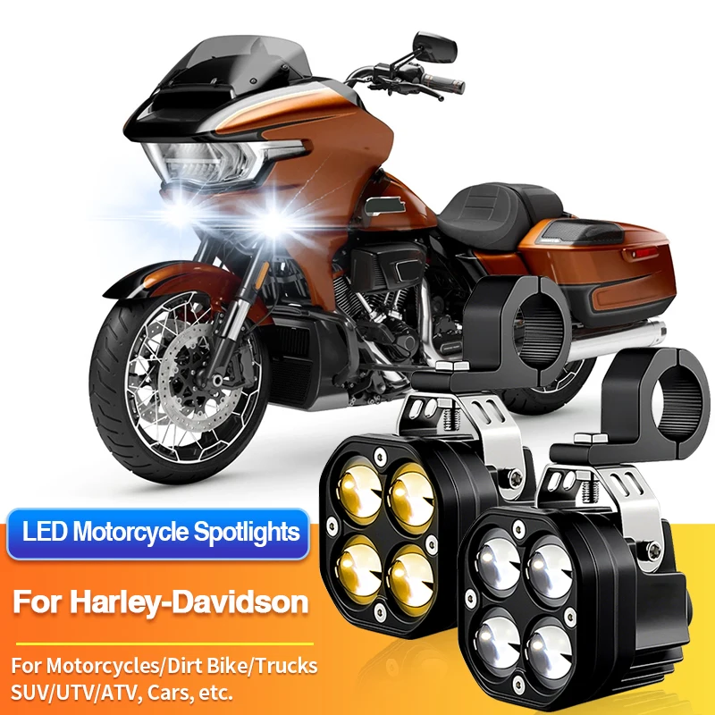 

1 комплект универсальных светодиодных противотуманных фар для мотоциклов, двухцветные прожекторы для Harley-Davidson Fat Bob Boy/Forty Eight/Road King