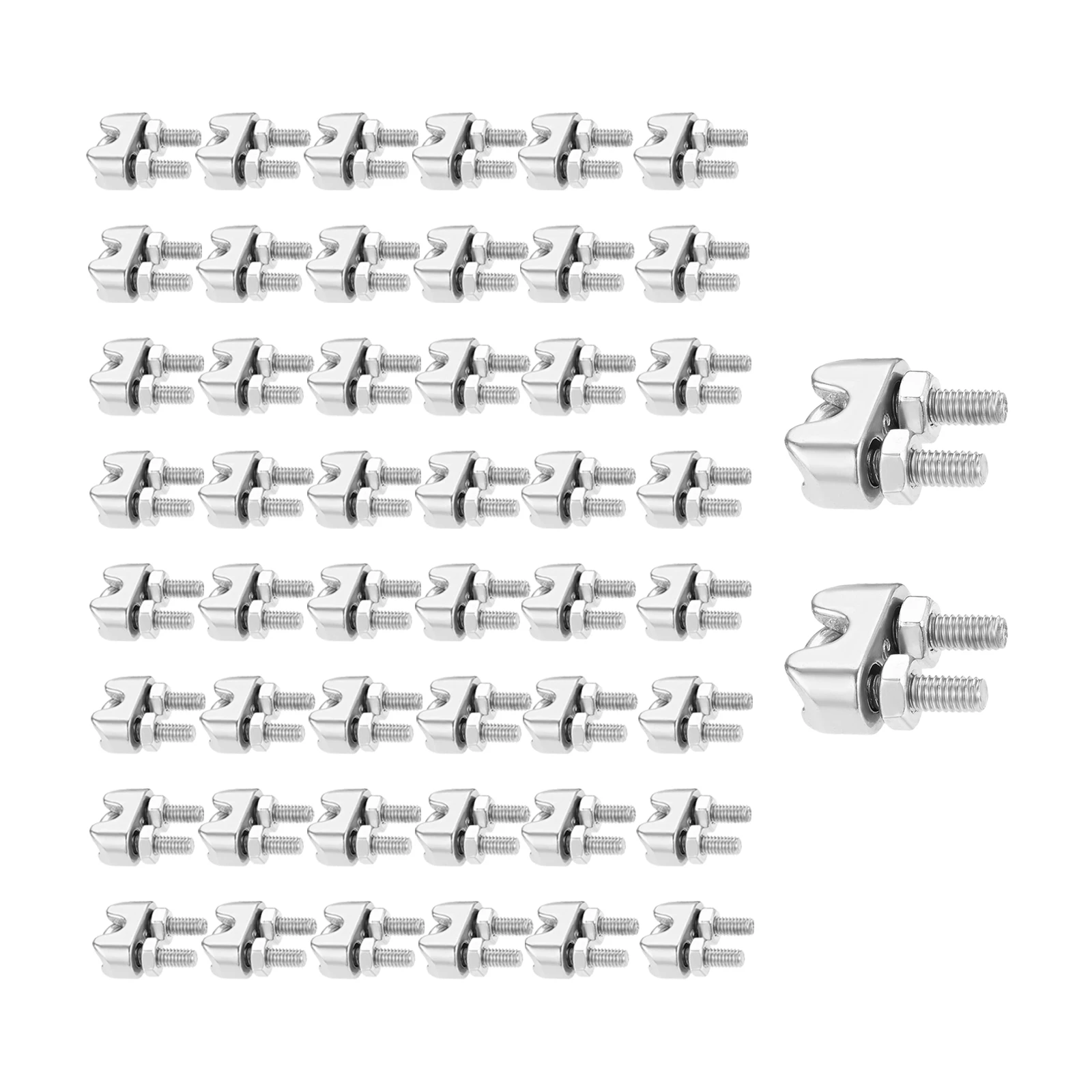 50pcs 1/8'' M3 U-Bolt Saddle Fastener Stainless Steel Wire Rope Clamp Clip Wire Cable Clamp Wire Rope Clips for Rope Clothesline