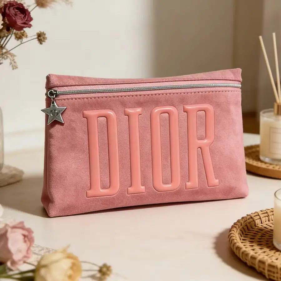 Dior Dior’s Bag Luxury Pink Makeup Organizer Pouch Large Capacity With Star Metal Zipper Charm Portable Travel Cosmetic Wash Bag