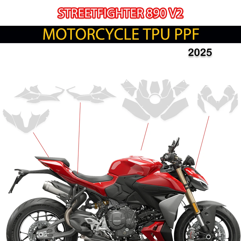 TPU Fits STREETFIGHTER 890 V2 2025 PAINT Protective Film For DUCATI STREETFIGHTER V2 Protection Film TRANSPARENT BODYKITS GLOSSY