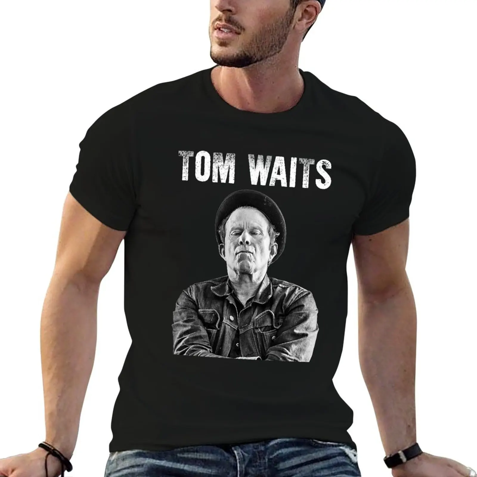 Retro Tom Waits T-Shirt Basic Simple Design Short Sleeve Shirt