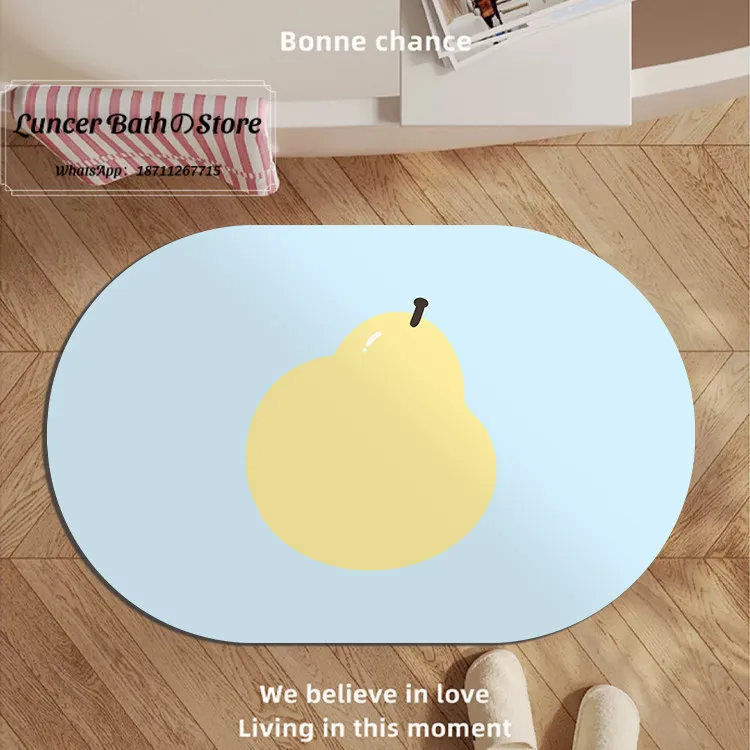 Apple bathroom floor mat, diatom mud floor mat, household cartoon creative door floor mat, easy to take care of, foot mat