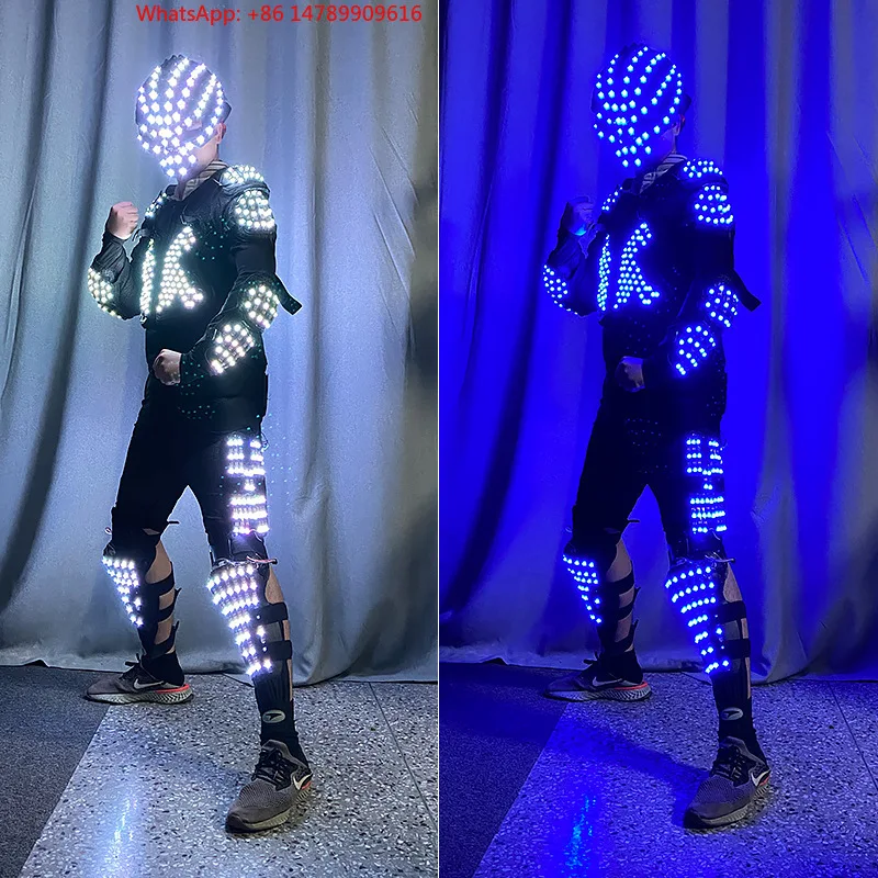 LED Luminous Robot CostumeNew Halloween LED Glow Helmet Armor Bar KTV Glow Suit Atmosphere Suit Color Changing Phantom Mask Armo