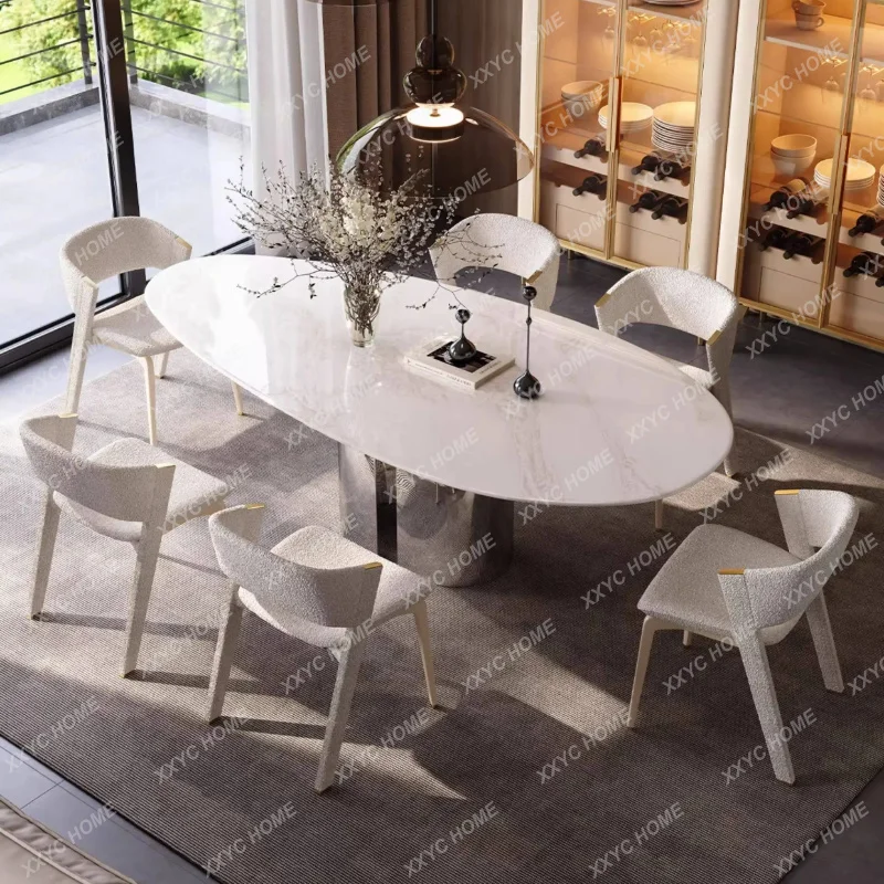 XXImported luxury stone water drop dining table villa special-shaped long table pure natural luxury stone long table